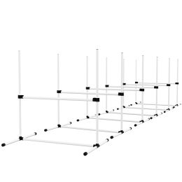 6 Piece Dog Agility Set with Adjustable Height Jump Bars, Carry Bag, Displacing Top Bar, White