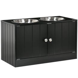 Raised Pet Feeding Storage Station with 2 Stainless Steel Bowls Base for Large Dogs and Other Large Pets Black