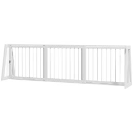 28"-75" Freestanding Wooden Pet Gate with Support Feet & Non-Slip Mats for Indoor, Stairway, Doorway, White
