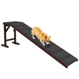 Pet Ramp For Dogs With Non-slip Carpet And Top Platform (Option: Brown)