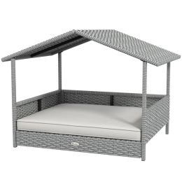 Wicker Dog House Outdoor with Canopy, Rattan Dog Bed with Water-resistant Cushion, Raised Pet Bed for Small, Medium Breeds up to 66 lbs, 20" in L (Option: Cream White-830x175x690 mm)