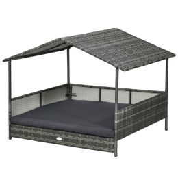 Outdoor Dog Bed with Canopy, Rattan Dog Bed with Soft Cushion Removable Cover for Medium and Large Dogs, Dark Gray (Option: Dark Gray-1020x200x845 mm)