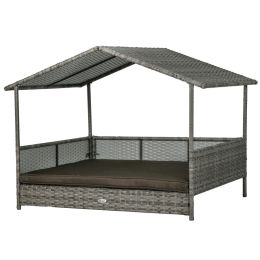 Outdoor Dog Bed with Canopy, Rattan Dog Bed with Soft Cushion Removable Cover for Medium and Large Dogs, Charcoal Gray (Option: Charcoal Gray-1020x200x845 mm)