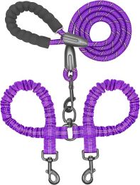Dual Dog Leash; Double Dog Leash; 360 Swivel No Tangle Walking Leash; Shock Absorbing Bungee for Two Dogs (Color: Purple, size: length)