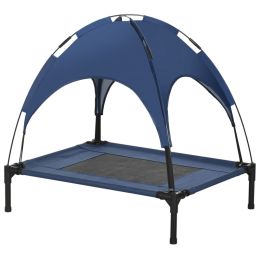 Elevated Portable Dog Cot Pet Bed with UV Protection Canopy Shade, 30 inch, Dark Blue (Option: Blue-710x100x130 mm)