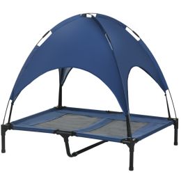 Elevated Portable Dog Cot Pet Bed with UV Protection Canopy Shade, 36 inch, Dark Blue (Option: Blue-760x200x100 mm)