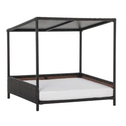 Wicker Dog House Raised Rattan Puppy Bed Cat Shelter for Indoor Outdoor Garden Patio Pet Sofa with Removable Cushion for Medium Sized Pet Brown (Option: Brown and White-875x725x170 mm)